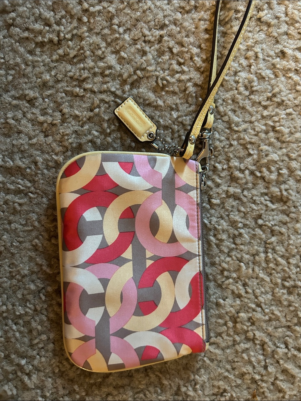 Coach Multicolor Pink & Cream Signature Wristlet Phone Case